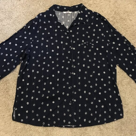 Alia 100% Cotton Navy Blue and White Broken Polka Dot Button Down Shirt - Picture 10 of 15